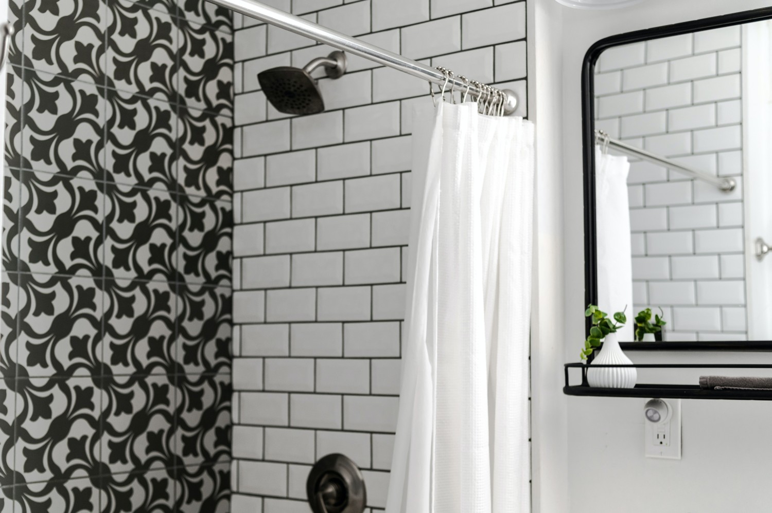 Black and white bathroom with shower